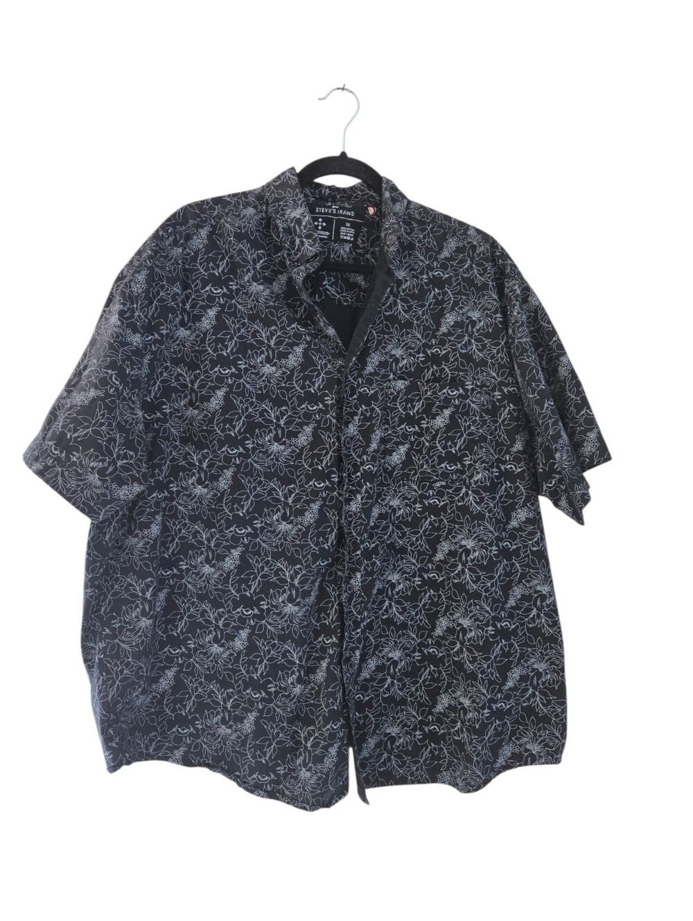 Steves Jeans Shirt Mens Size 2XL Printed Black Button Up Short Sleeve